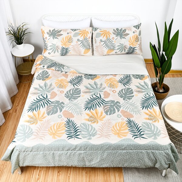 

Leaf Print Quilt Set Without Filler, Multicolor