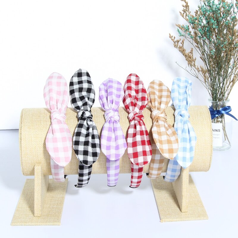 

6pcs Gingham Print Cow Headband, Multicolor