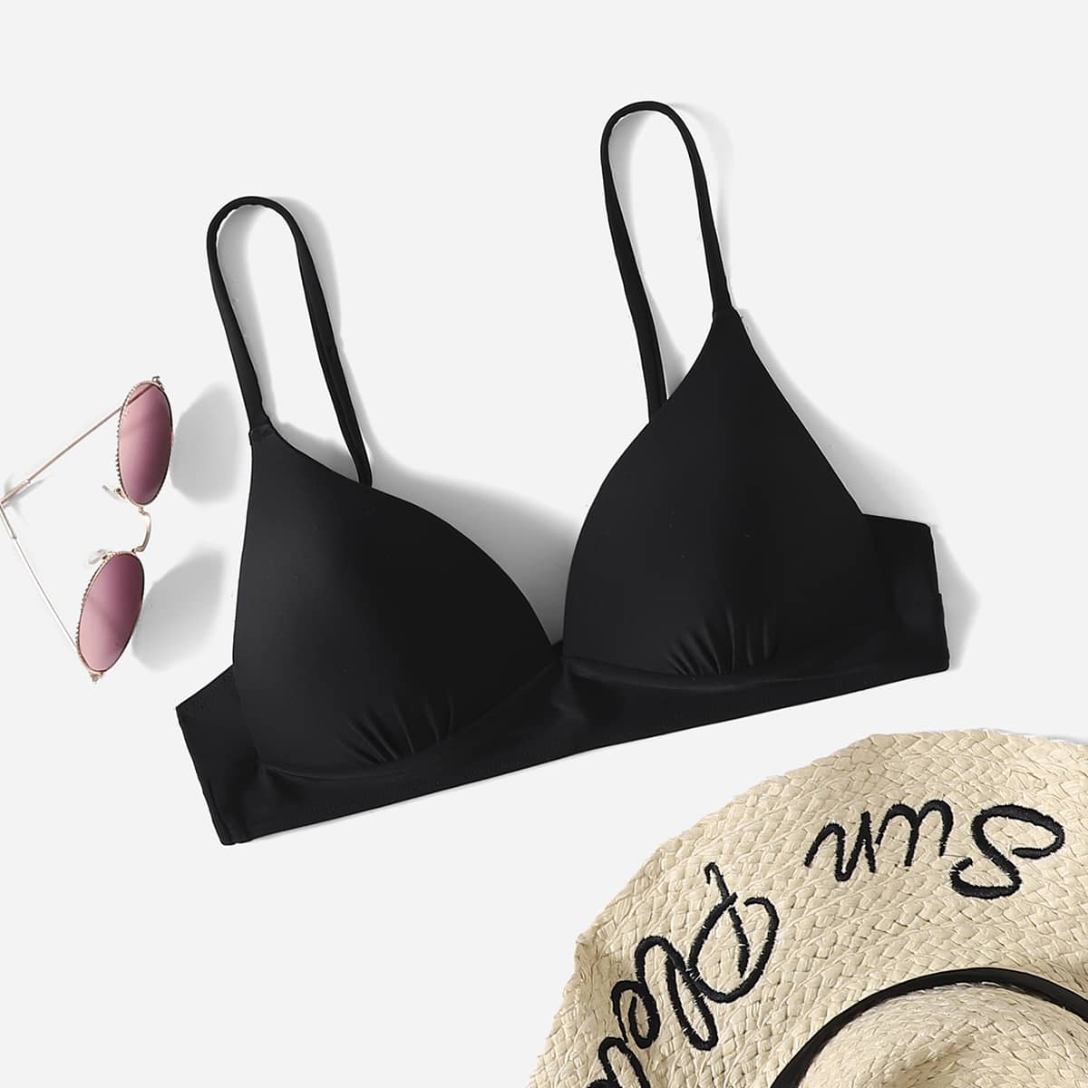 

Solid Push Up Bikini Top, Black