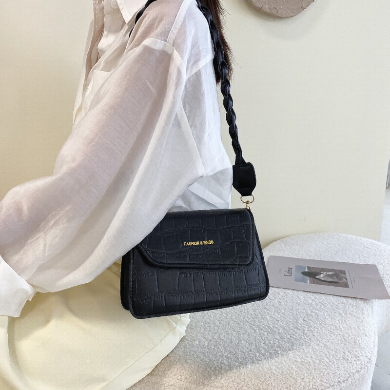 

Croc Embossed Flap Shoulder Bag, Black