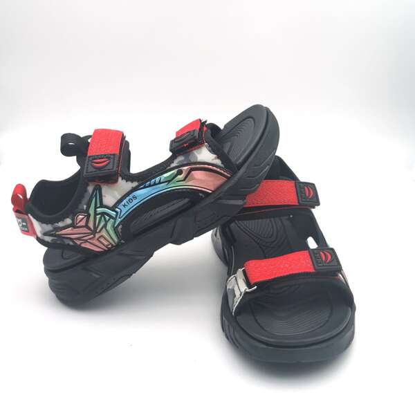 

Boys Cartoon Decor Velcro Strap Sport Sandals, Black