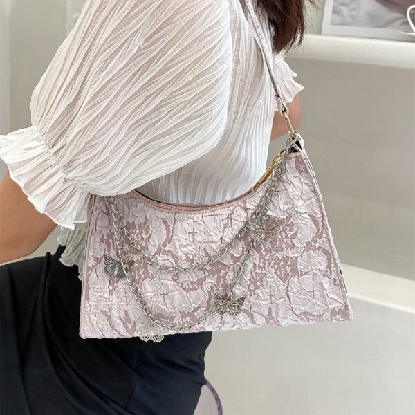 

Chain Decor Ruched Shoulder Bag, Pink