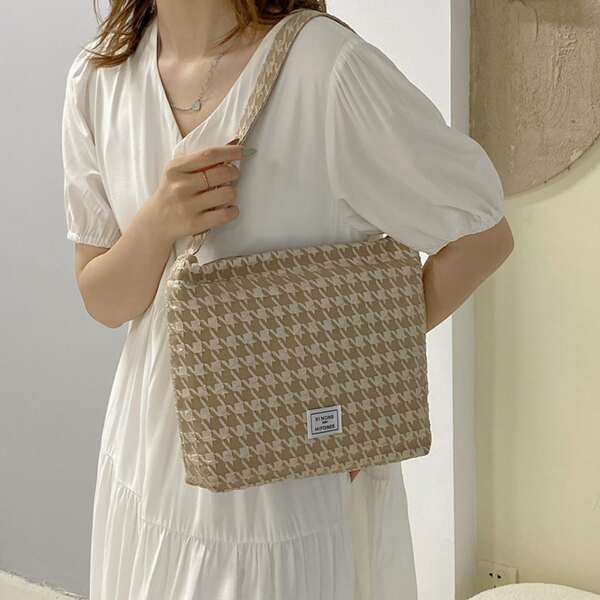 

Houndstooth Shoulder Bag, Khaki
