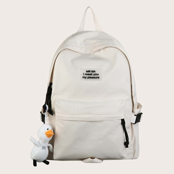

Letter Graphic Duck Charm Backpack, Beige