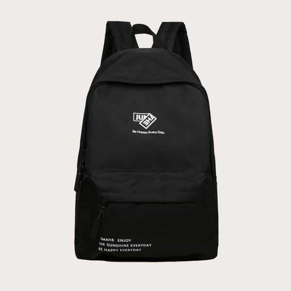

Minimalist Letter Graphic Pocket Front Backpack, Black