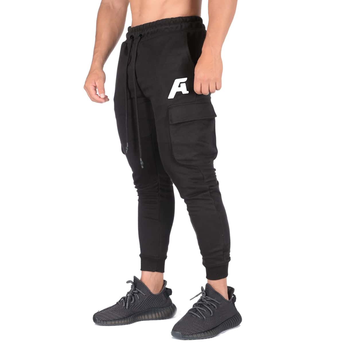 

Guys Letter Graphic Patch Pocket Sweatpants, Black