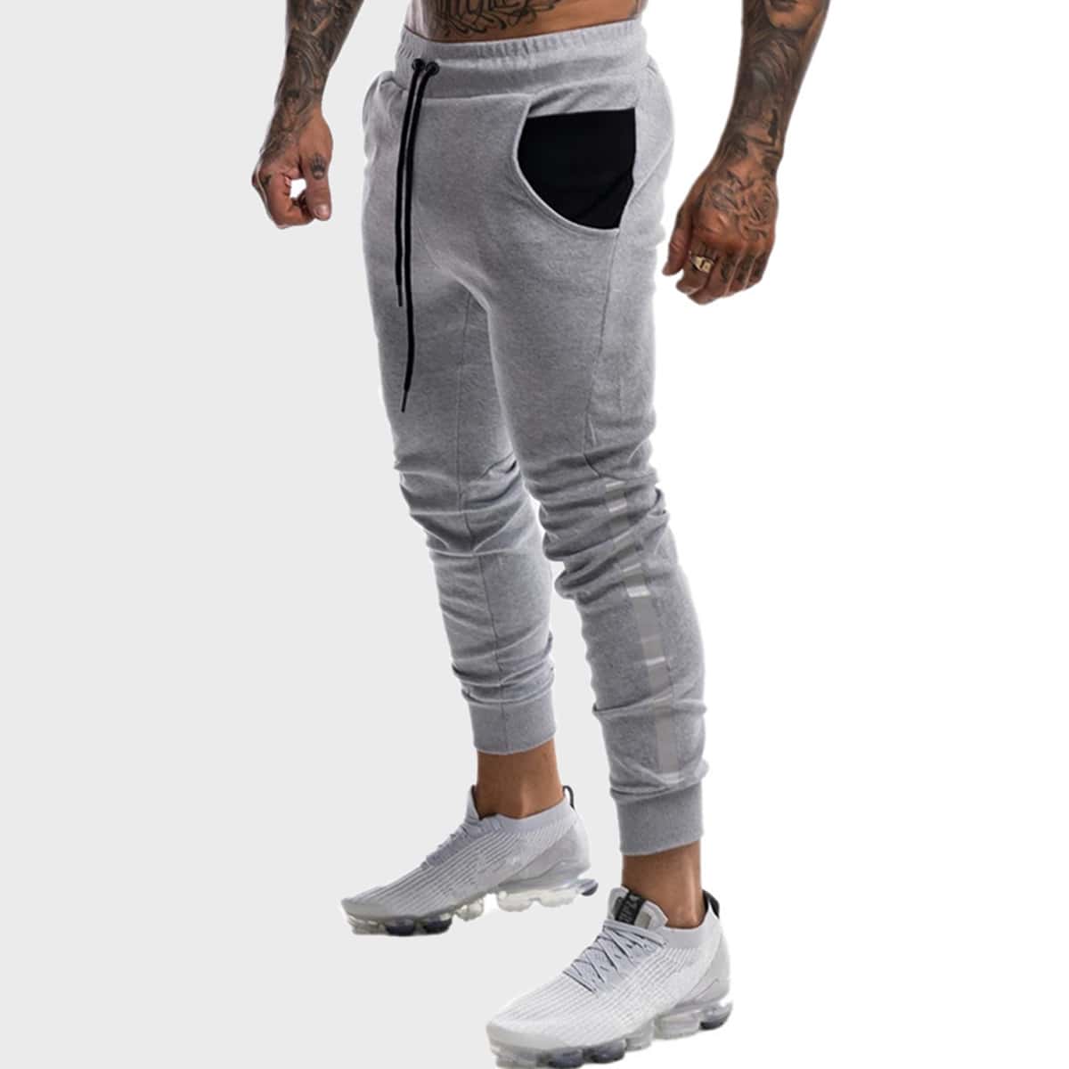 

Guys Colorblock Drawstring Waist Sweatpants, Light grey