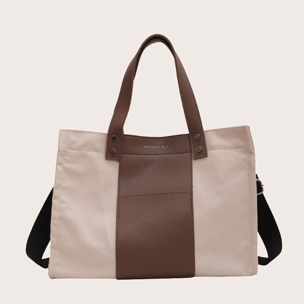 

Two Tone Large Capacity Shoulder Tote Bag, Khaki