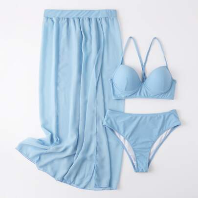 3pack Underwire High Waisted Bikini Swimsuit & Beach Skirt