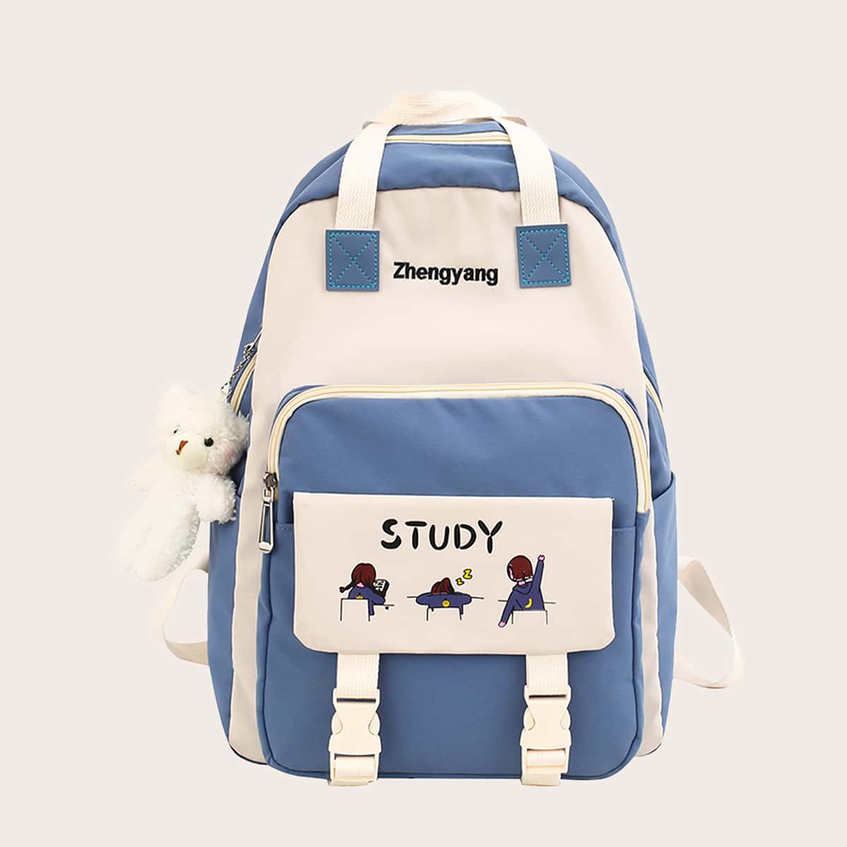 Letter & Cartoon Graphic Backpack, Blue