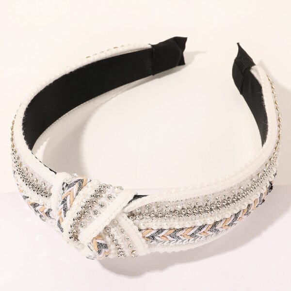 

Faux Pearl & Rhinestone Decor Headband, White