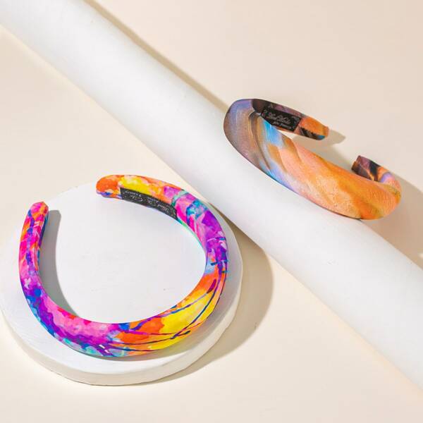 

2pcs Color Block Headband, Multicolor