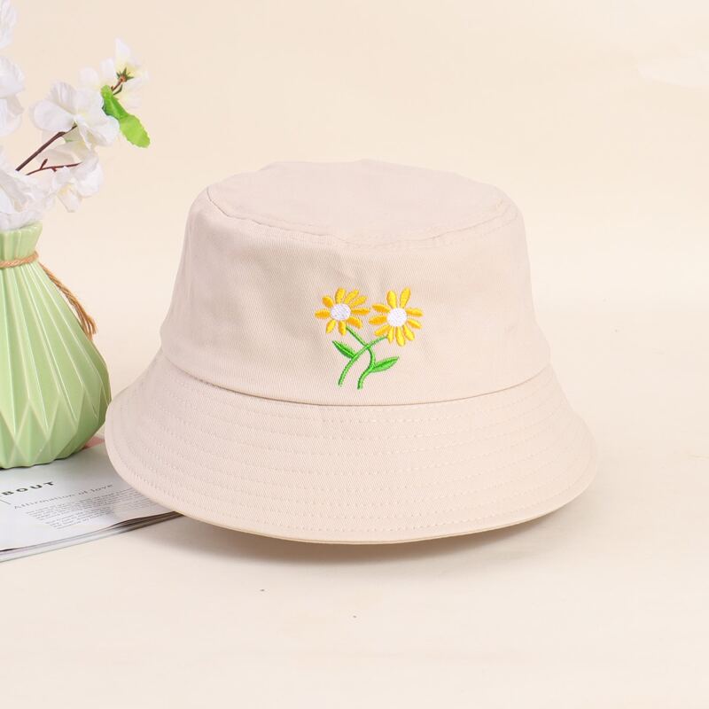 

Floral Embroidery Bucket Hat, Beige