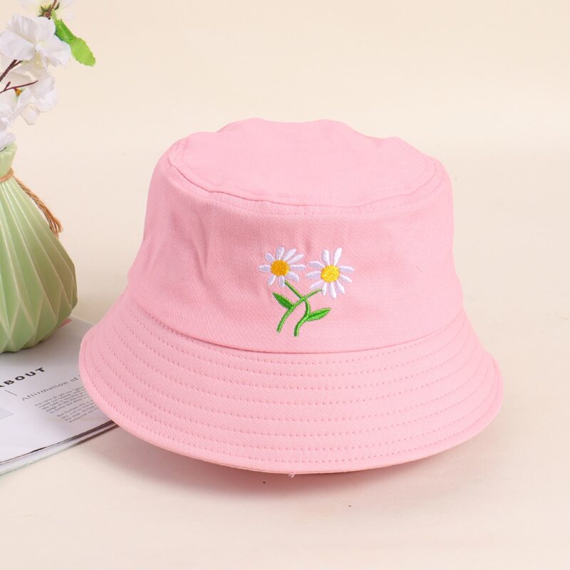 

Floral Embroidery Bucket Hat, Pink