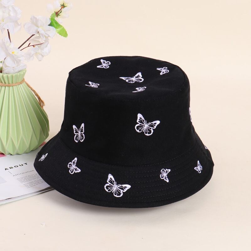

Butterfly Embroidery Bucket Hat, Black