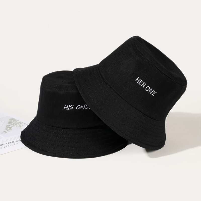 

2pcs Letter Graphic Embroidery Bucket Hat, Black