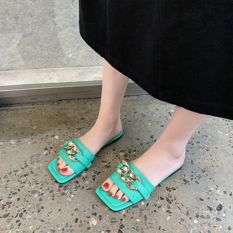 

Chain Decor Slide Sandals, Green