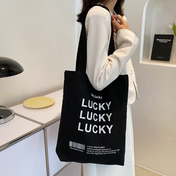 

Minimalist Letter Graphic Shopper Bag, Black
