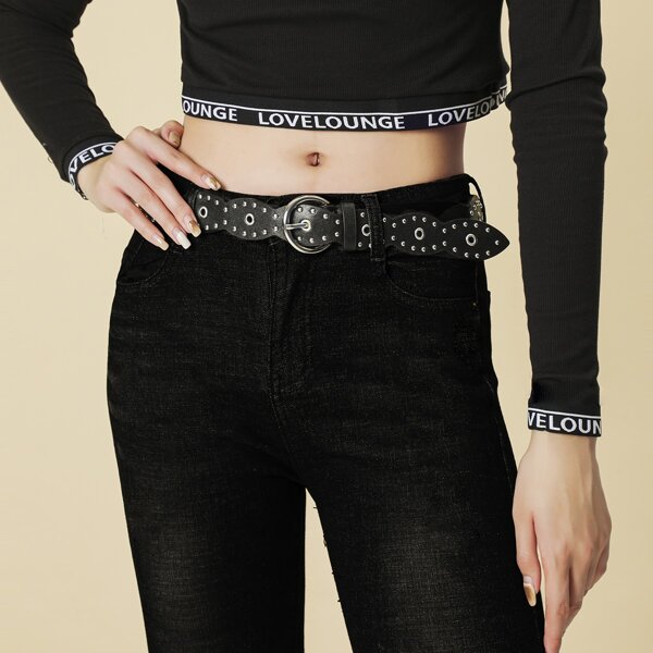 

Round Buckle Belt, Black