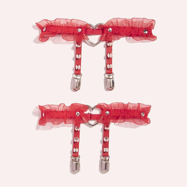 

2pcs Heart Decor Garter Belt, Red