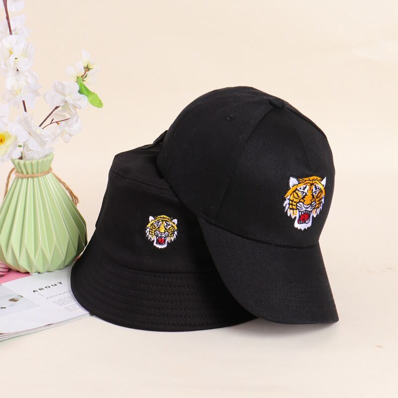

Guys 1pc Tiger Embroidery Baseball Cap & 1pc Bucket Hat, Multicolor