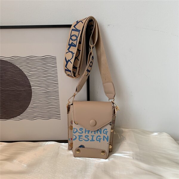 

Mini Letter Graphic Crossbody Bag, Khaki