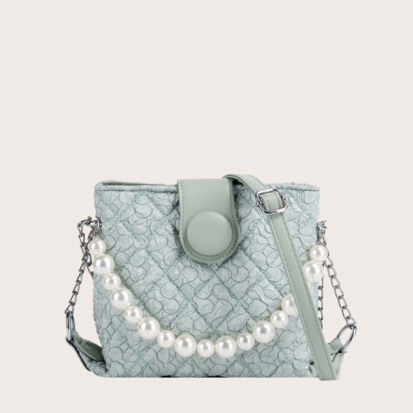 

Minimalist Beaded Decor Ruched Detail Bucket Bag, Green