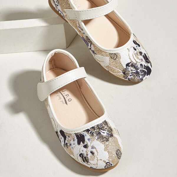 

Toddler Girls Floral Mary Jane Flats, White