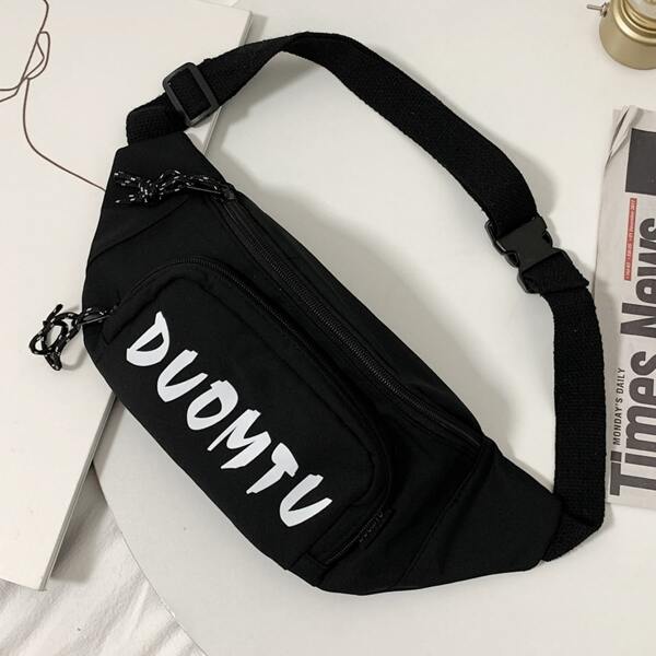 

Men Letter Graphic Sling Bag, Black