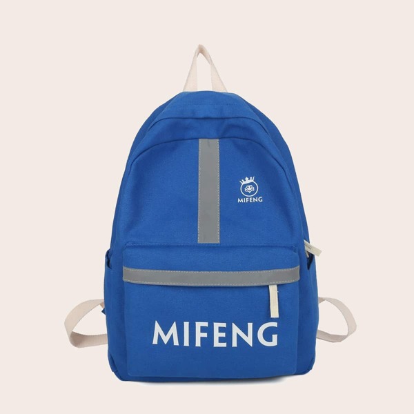 

Two Tone Letter Graphic Pocket Front Backpack, Blue