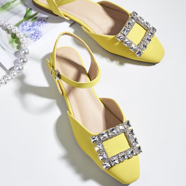 

Rhinestone Decor Slingback Flats, Yellow