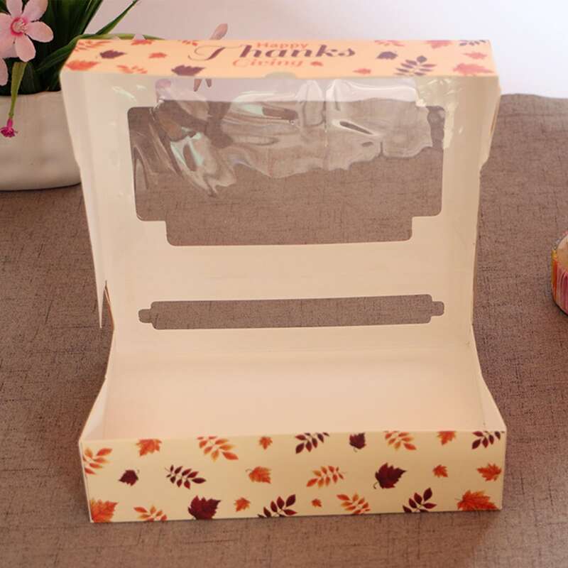 

4pcs Leaf Print Thanksgiving Cake Packing Box, Multicolor