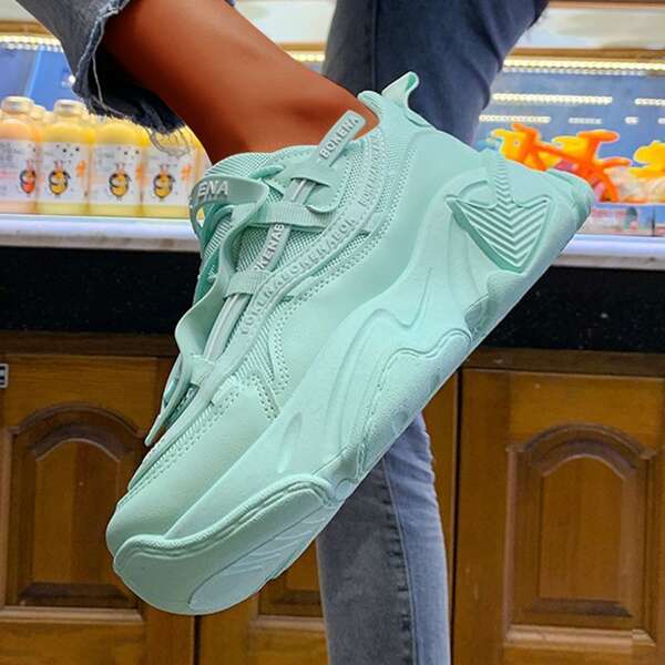 

Minimalist Lace-up Front Letter Graphic Chunky Sneakers, Green