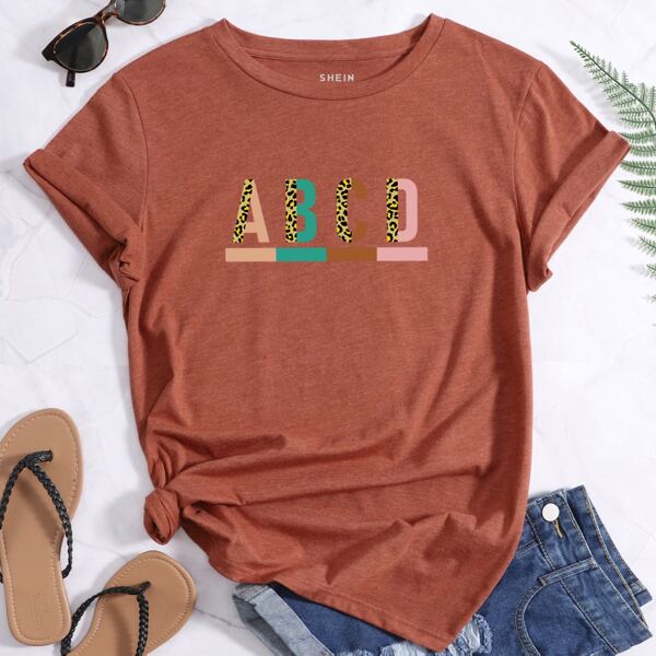 

Letter Graphic Crew Neck Tee, Rust brown