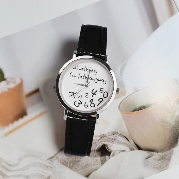 

Letter Graphic Dial Round Pointer Quartz Watch