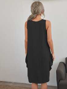 Letter Graphic Dual Pockets Tank Dress - Black - View 2
