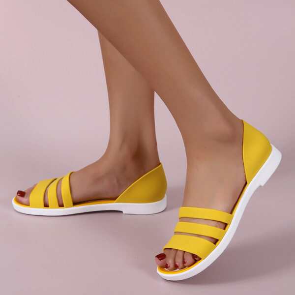 

Minimalist Strappy Slip On Sandals, Yellow