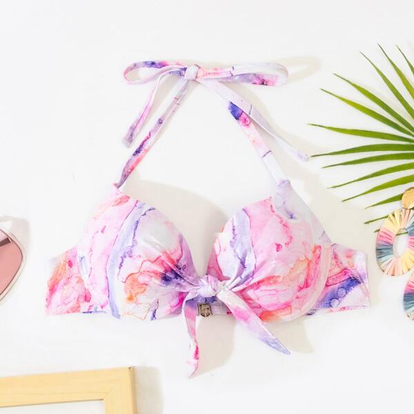 Marble Print Push Up Bikini Top, Multicolor