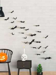 24入組3D蝙蝠牆貼 - 黑色 - 查看 4