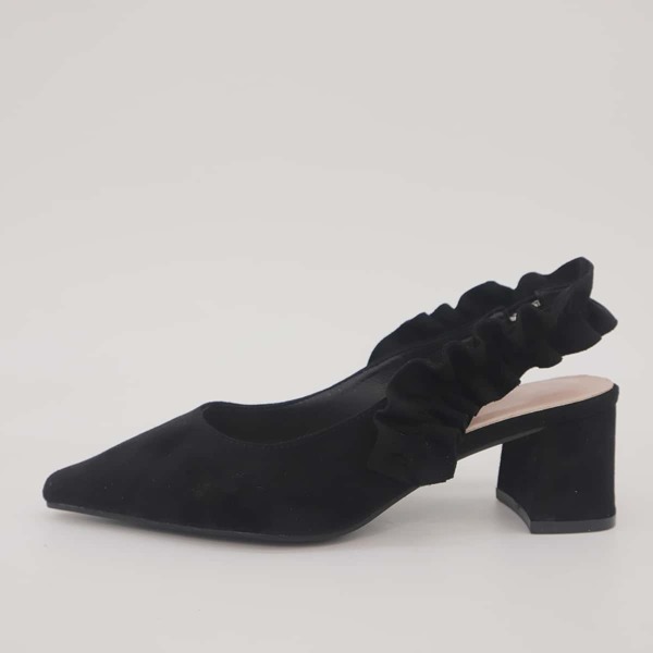 

Ruffle Decor Chunky Slingback Pumps, Black