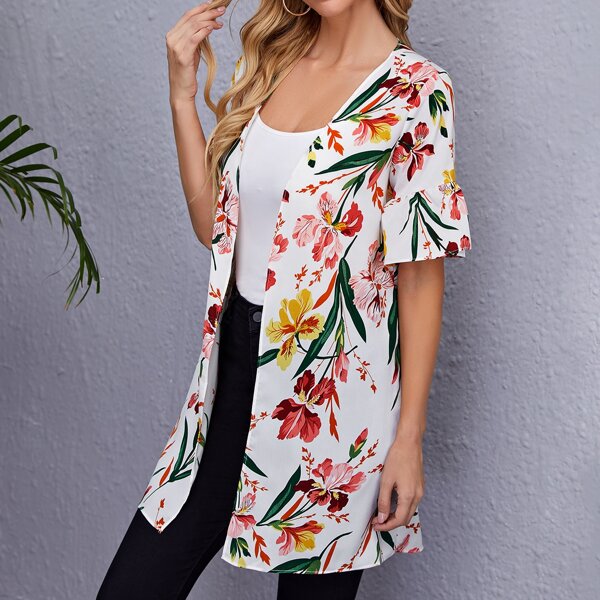 

Floral Open Front Chiffon Kimono, Multicolor