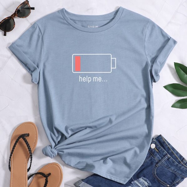 

Battery & Slogan Graphic Tee, Dusty blue