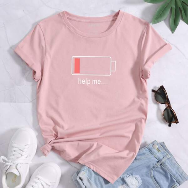 

Slogan Graphic Short Sleeve Tee, Baby pink