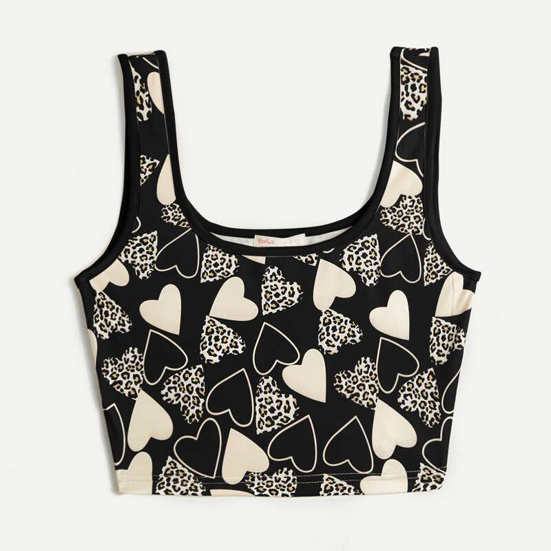 

Heart Leopard Graphic Tank Top, Black