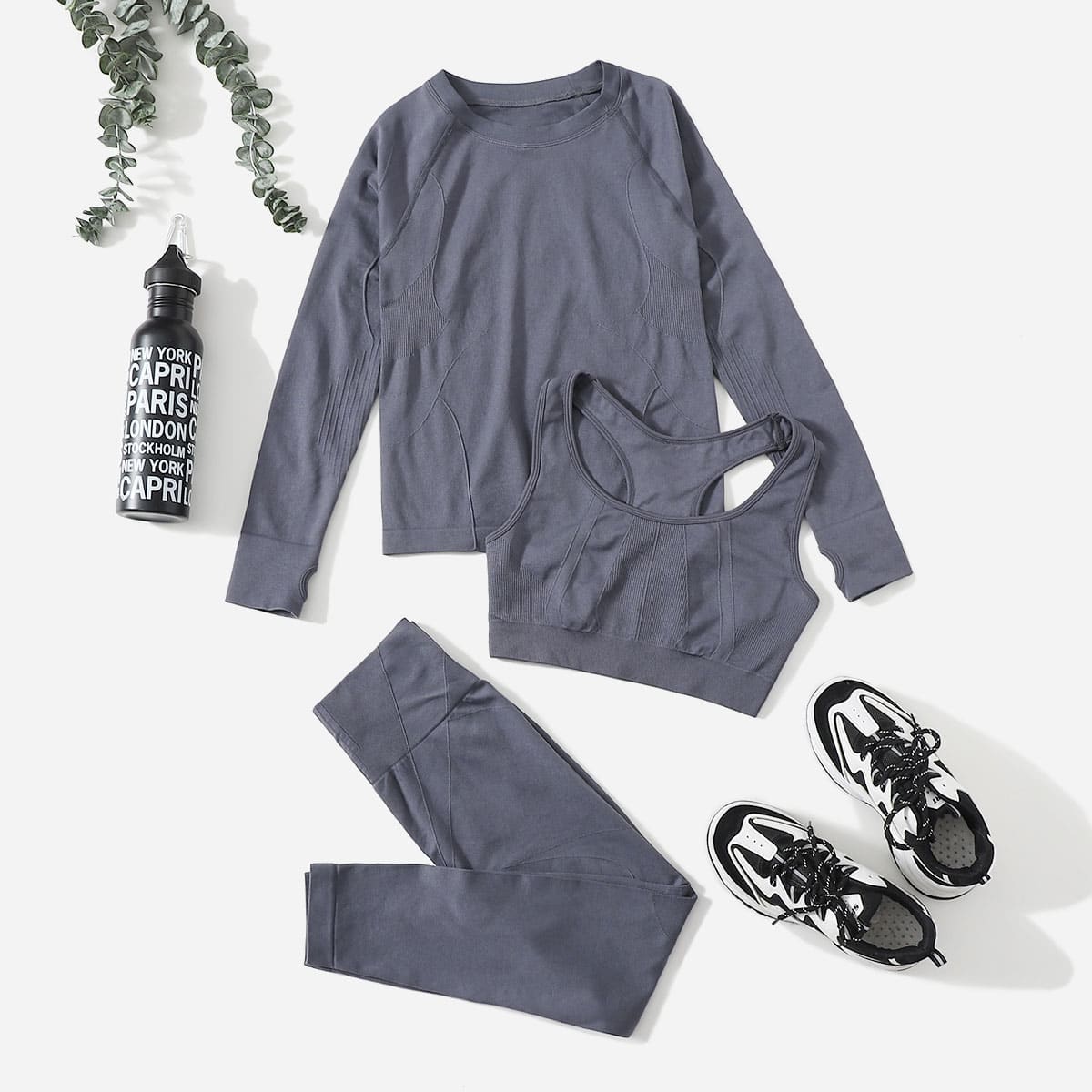 

Seamless Quick-drying High Elastic Sports Top & Bra & Leggings Set, Dark grey