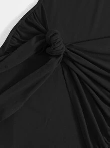 SHEIN Privé Ruched Tie Front Solid Bodycon Dress - Black - View 4