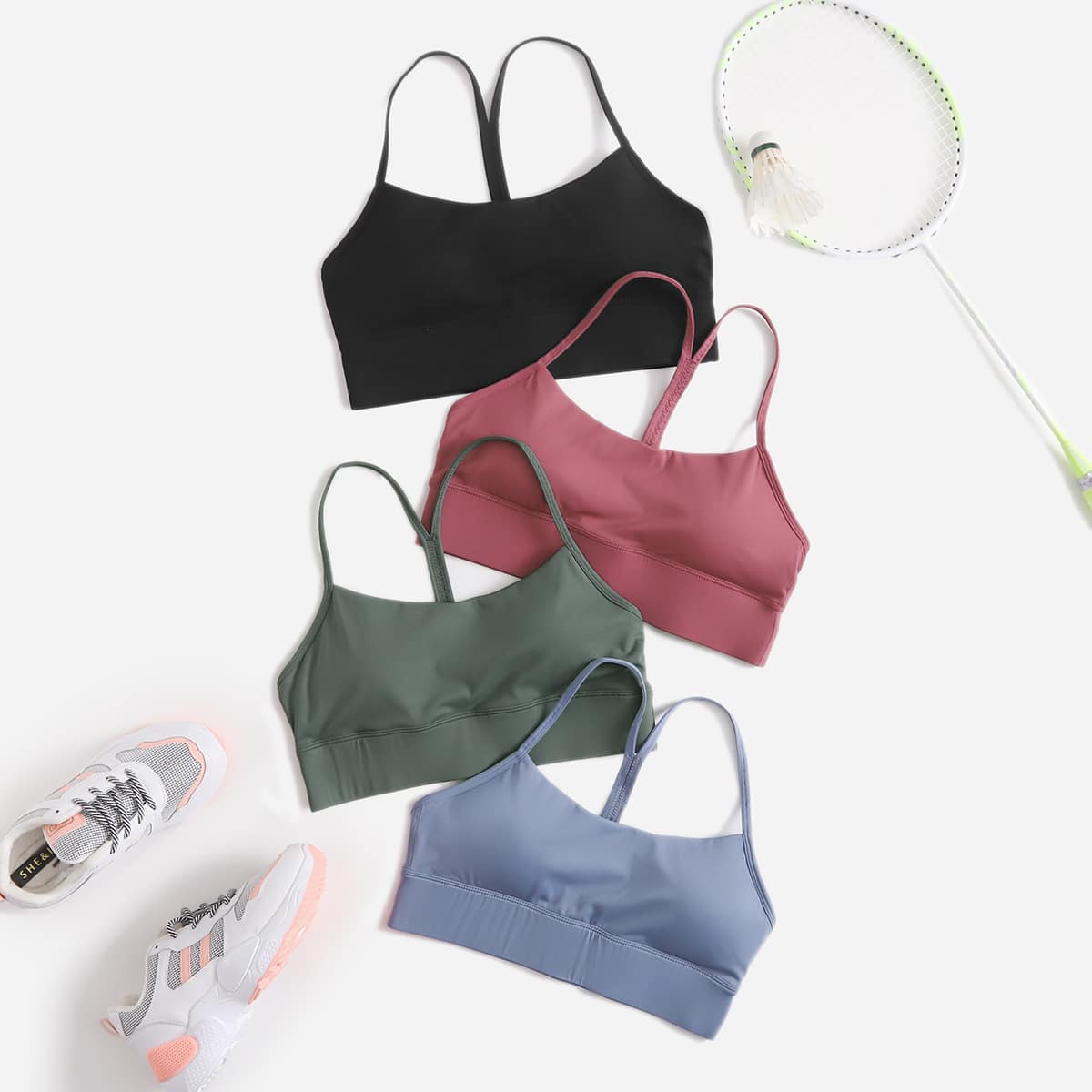 

4pcs High Support Absorbs Sweat Breathable Sports Bra, Multicolor