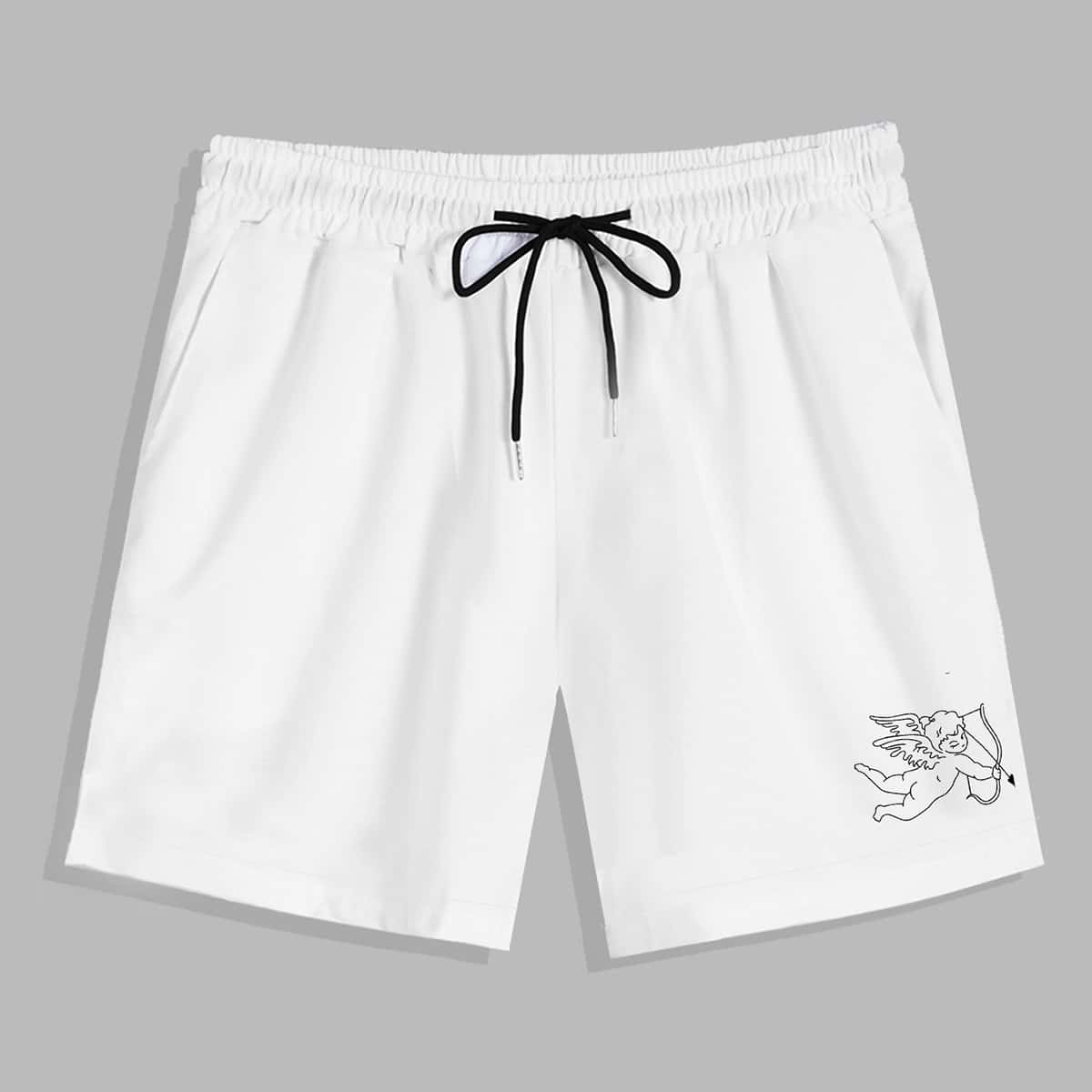 

Guys Angle Print Shorts, White