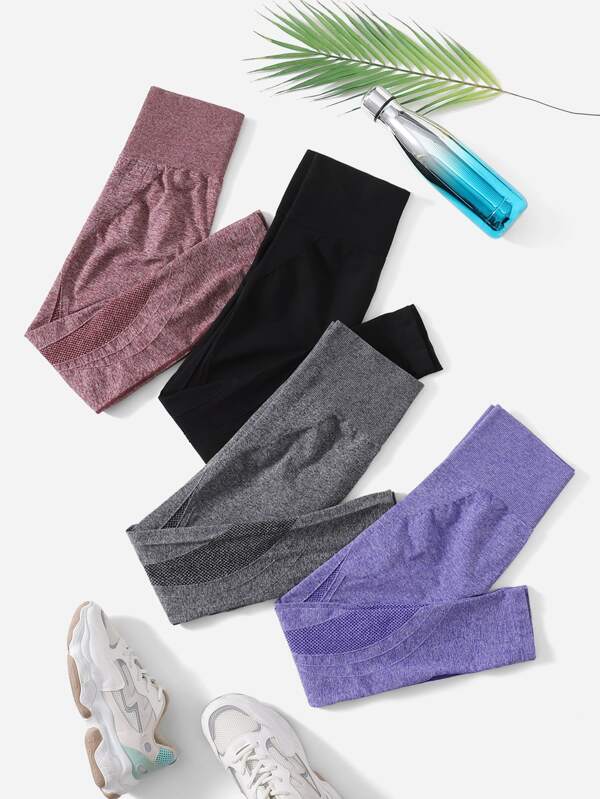SHEIN Velisys 4pcs Yoga Leggings Seamless High Stretch Tummy Control Gym Leggings With Punch Out Holes