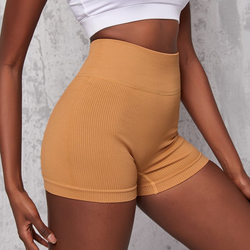 

High Waist Seamless Sports Shorts, Mustard yellow